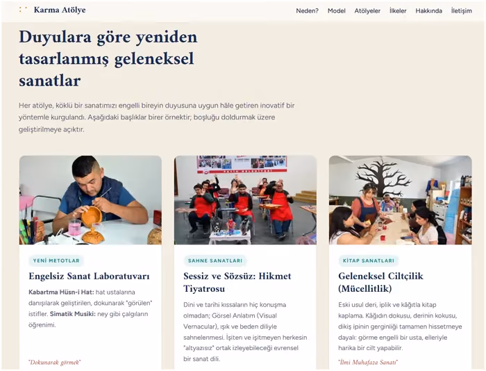 Engellilik Çalışmaları raporuyla bağlantılı Karma Atölye modeli sitesi