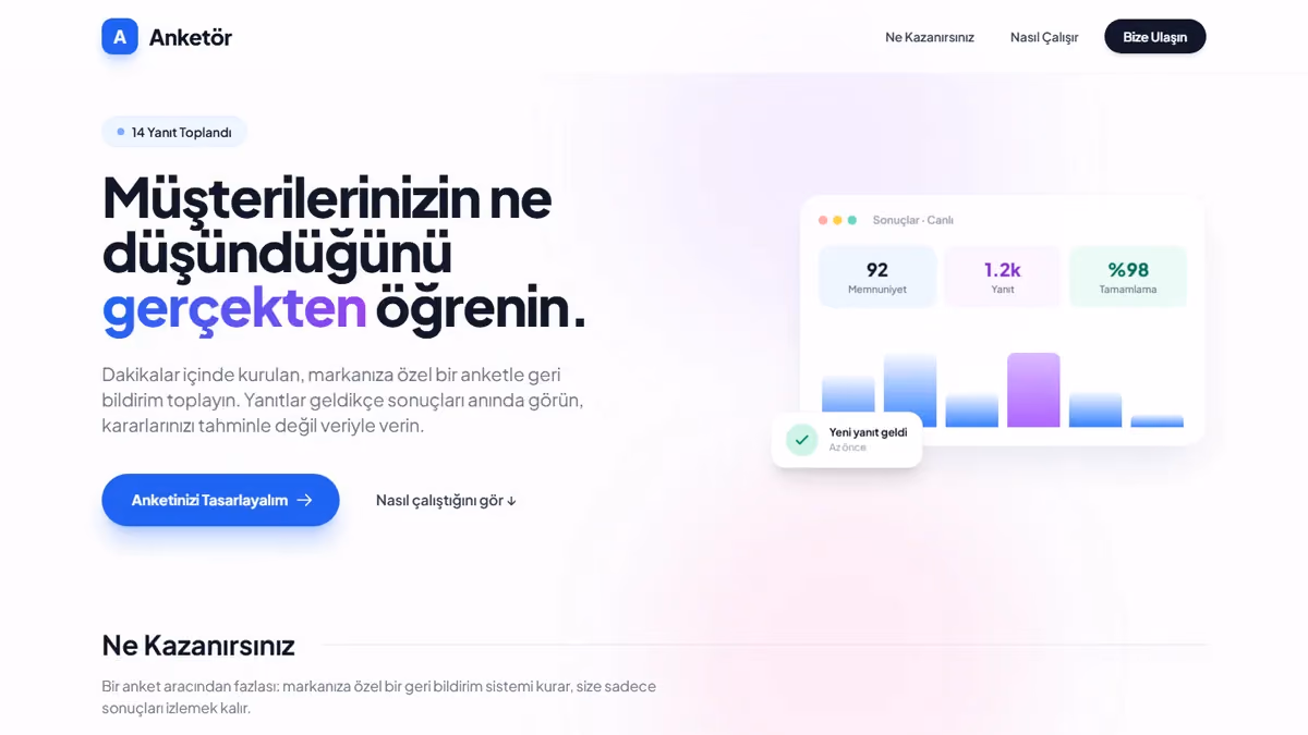 Anketör geri bildirim platformunun ana sayfası