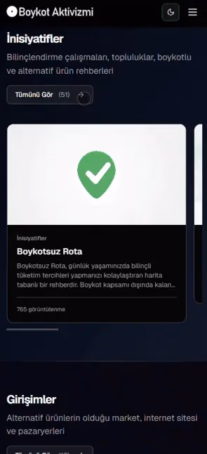 Boykot Aktivizmi mobil oluşum keşif akışı