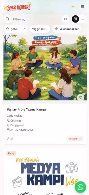 Türkiye Yaz Okulları Platformunda program arama ve filtreleme akışı