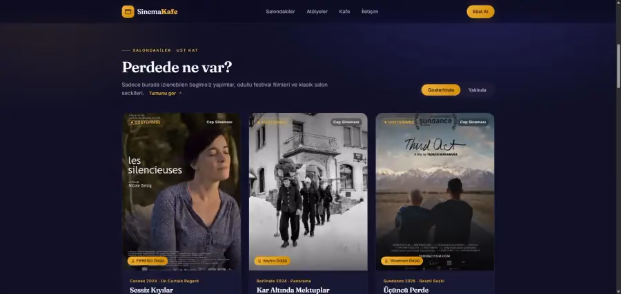 SinemaKafe taslak sitesinin arayüzü
