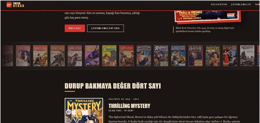 Yırtık Kenar pulp dergi arşivinin koleksiyon rafı